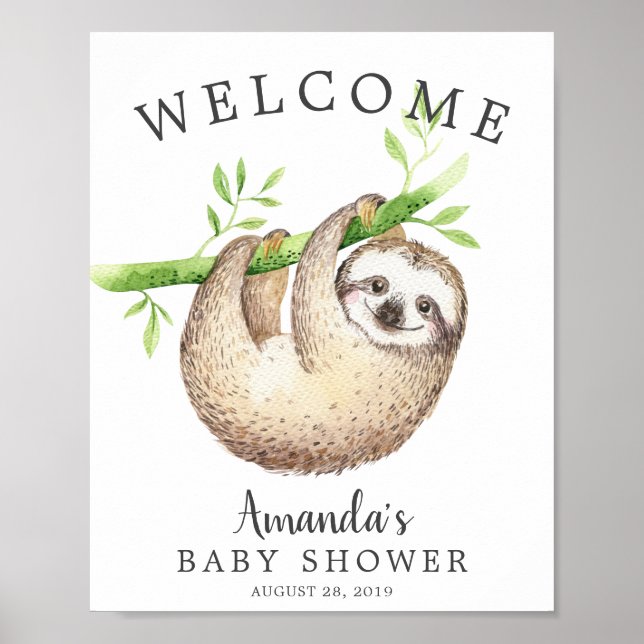 Adorable Baby Sloth Welcome Baby Shower Poster (Vorne)