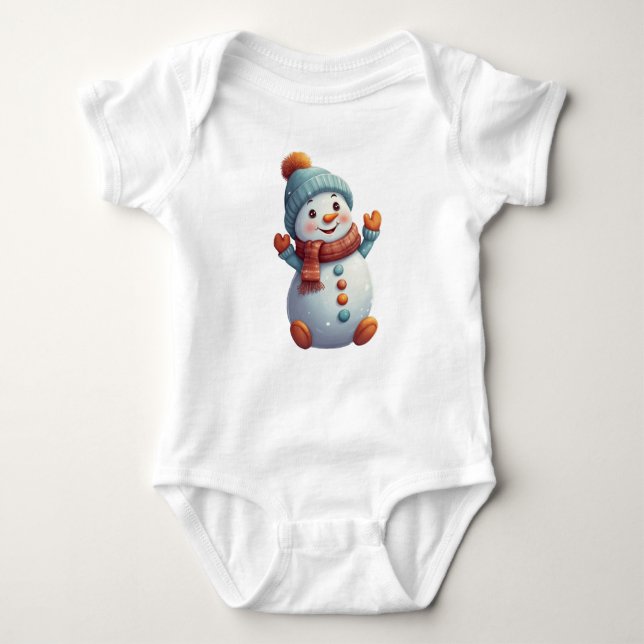 Adorable Baby Snowman in Hat und Scarf Baby Strampler (Vorderseite)
