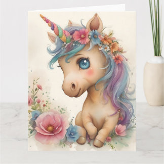 Adorable Baby Unicorn Wasserfarbe Karte