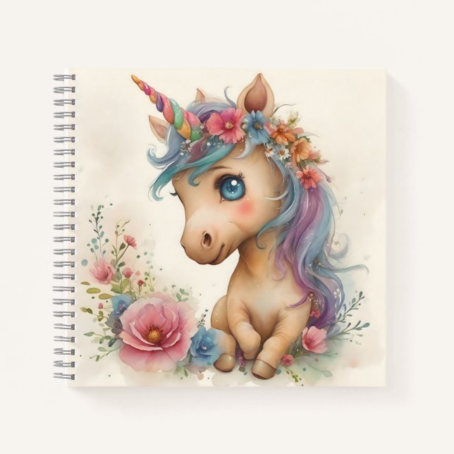 Adorable Baby Unicorn Wasserfarbe Notizbuch (Vorderseite)