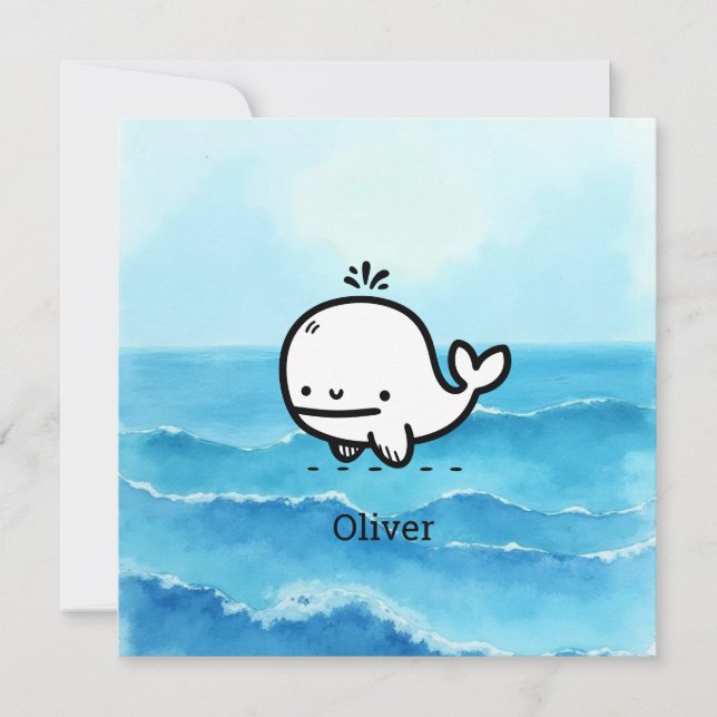 Adorable Baby Whale - Kawaii Sea Creative Line Art Einladung (Vorderseite)