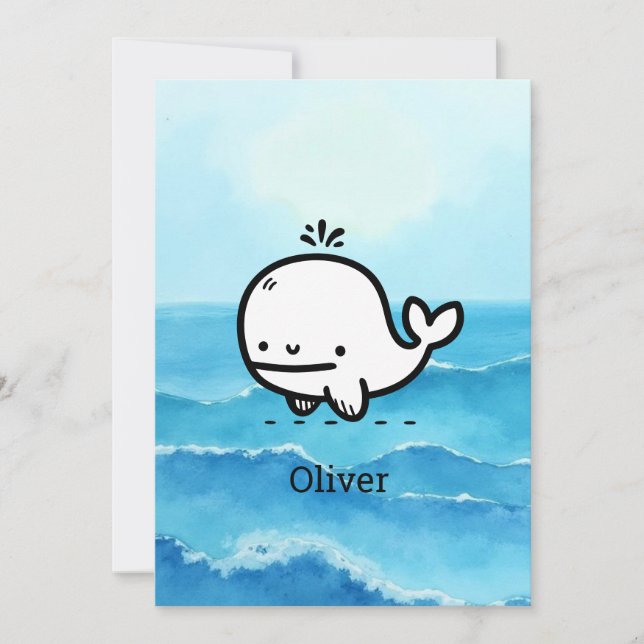 Adorable Baby Whale - Kawaii Sea Creative Line Art Einladung (Vorderseite)