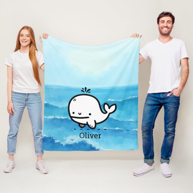 Adorable Baby Whale - Kawaii Sea Creative Line Art Fleecedecke (Beispiel)