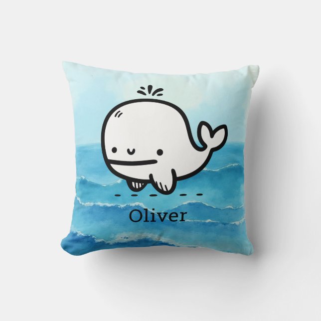 Adorable Baby Whale - Kawaii Sea Creative Line Art Kissen (Vorderseite)