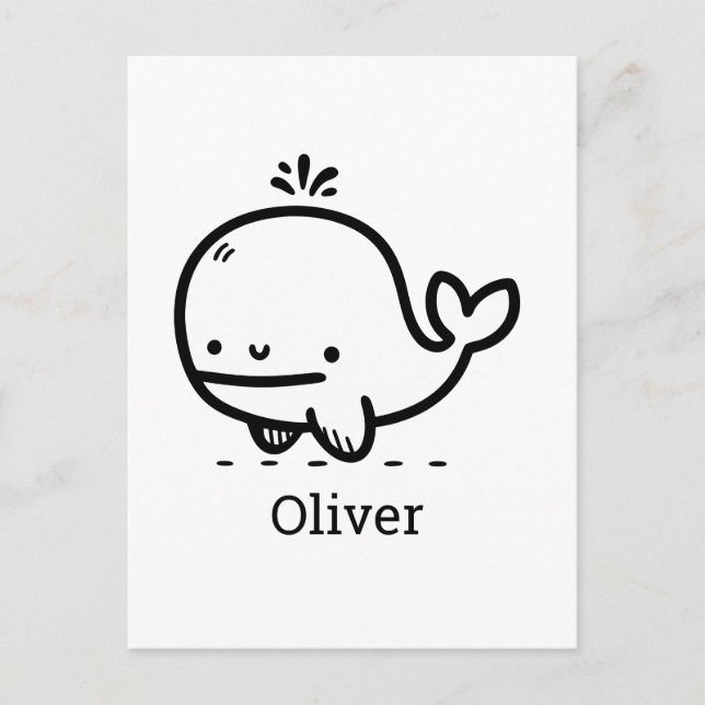 Adorable Baby Whale - Kawaii Sea Creative Line Art Postkarte (Vorderseite)