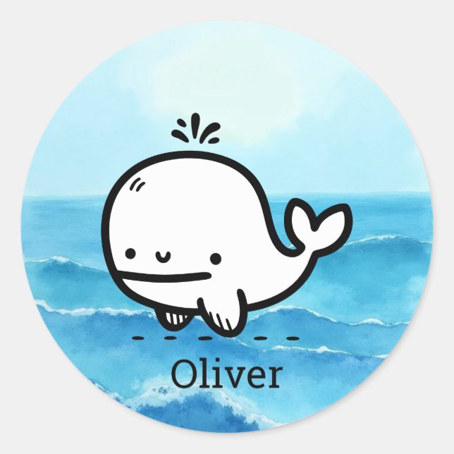 Adorable Baby Whale - Kawaii Sea Creative Line Art Runder Aufkleber (Vorderseite)