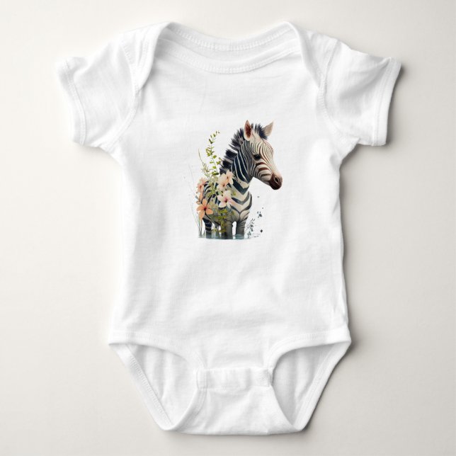 Adorable Baby Zebra mit Blume Baby Strampler (Vorderseite)