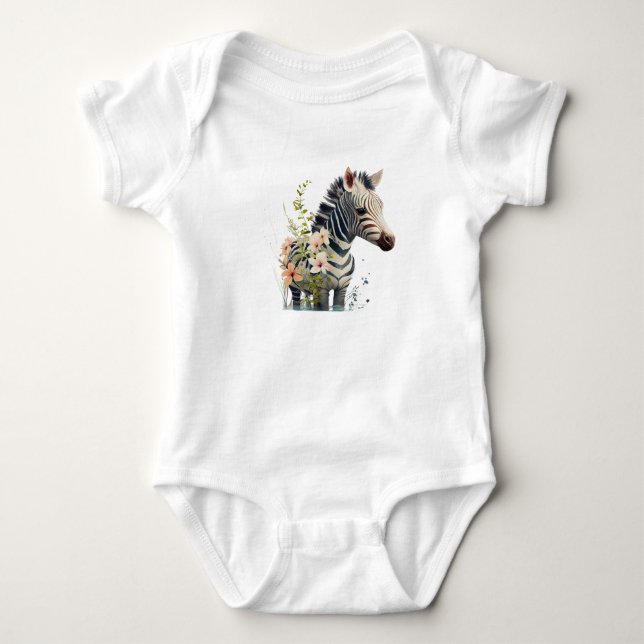 Adorable Baby Zebra mit Blume Strampler (Vorderseite)