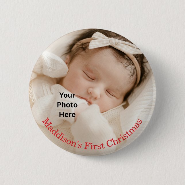 Adorable Baby's First Christmas Foto Button (Vorderseite)