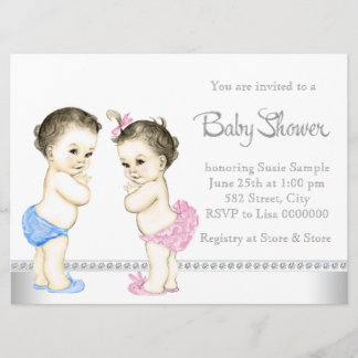 Adorable Babys Pink und Blue Twin Baby Dusche Einladung