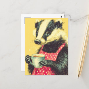 Adorable Badger Red Polka Dot Schürze mit Kaffee Postkarte