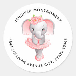 Adorable Ballerina Elephant en Pointe Adresse Runder Aufkleber