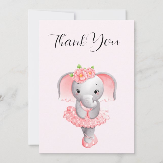 Adorable Ballerina Elephant En Pointe Dankeskarte (Vorderseite)