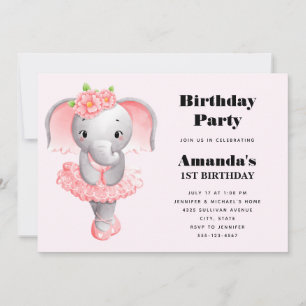 Adorable Ballerina Elephant En Pointe Geburtstag Einladung