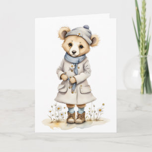 Adorable Bär in Coat Hat Scarf stiftet Daisy Blank Karte