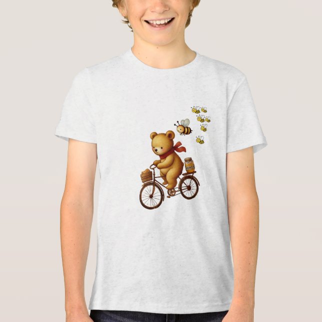 Adorable Bär Reiten mit Honig und Biene Tri-Blend Shirt (Vorderseite)