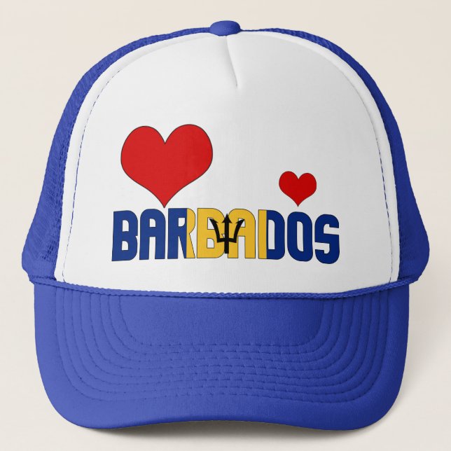 Adorable Barbados Flag Herz Patriotic Truckerkappe (Vorderseite)