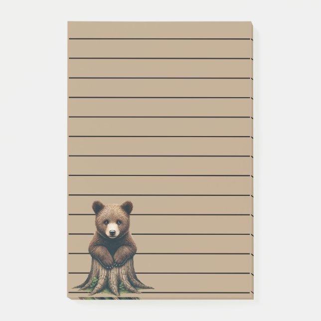 Adorable Bären Cub sitzend auf Baumstumpf Post-it Klebezettel (Vorderseite)