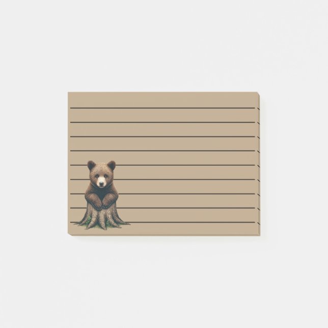 Adorable Bären Cub sitzend auf Baumstumpf Post-it Klebezettel (Vorderseite)