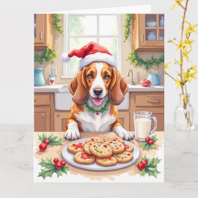 Adorable Basset Hound Sneaking Christmas Cookies Karte (Gelbe Blume)