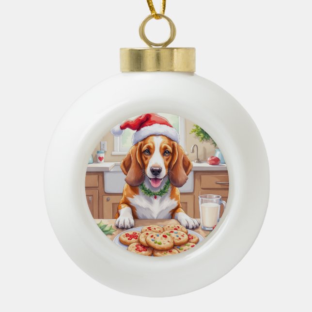 Adorable Basset Hound Sneaking Christmas Cookies Keramik Kugel-Ornament (Vorderseite)