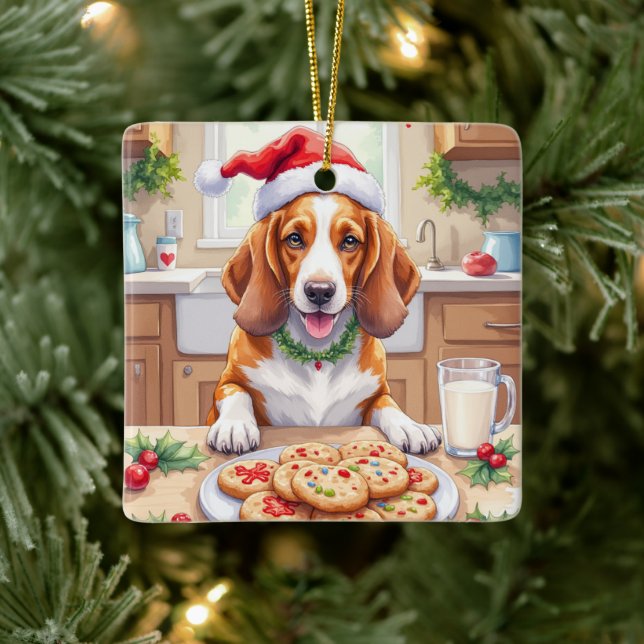 Adorable Basset Hound Sneaking Christmas Cookies Keramikornament (Baum)