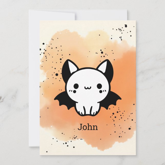 Adorable Bat Buddy - Kawaii Minimalistisches Kinde Einladung (Vorderseite)