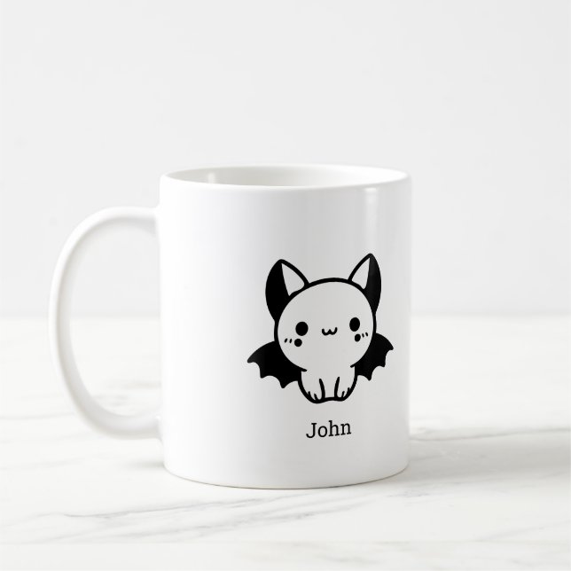 Adorable Bat Buddy - Kawaii Minimalistisches Kinde Kaffeetasse (Links)