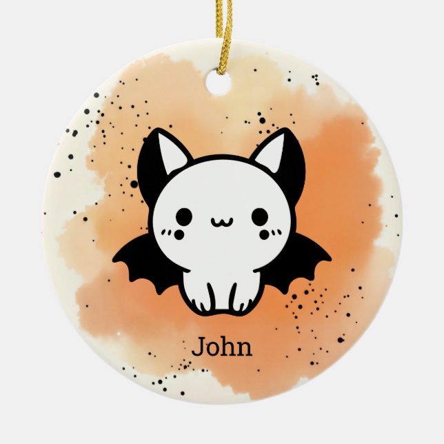 Adorable Bat Buddy - Kawaii Minimalistisches Kinde Keramik Ornament (Vorne)