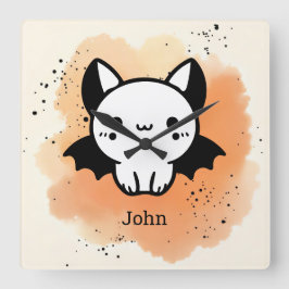 Adorable Bat Buddy - Kawaii Minimalistisches Kinde Quadratische Wanduhr