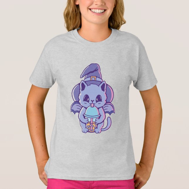 Adorable Bat Hexenkatze T-Shirt (Vorderseite)