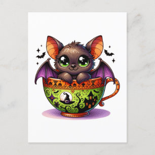 Adorable Bat im Halloween-Teacup Postkarte