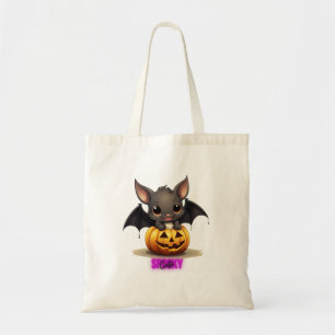 Adorable Bat on Pumpkin Niedlich Halloween Dekor 2 Tragetasche