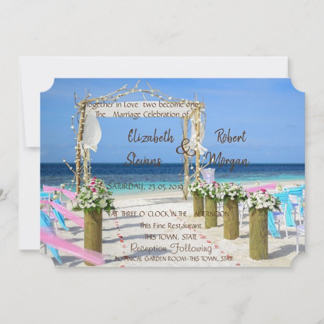 Adorable Beach Arbor Bloral Hochzeit Einladung (Vorderseite)