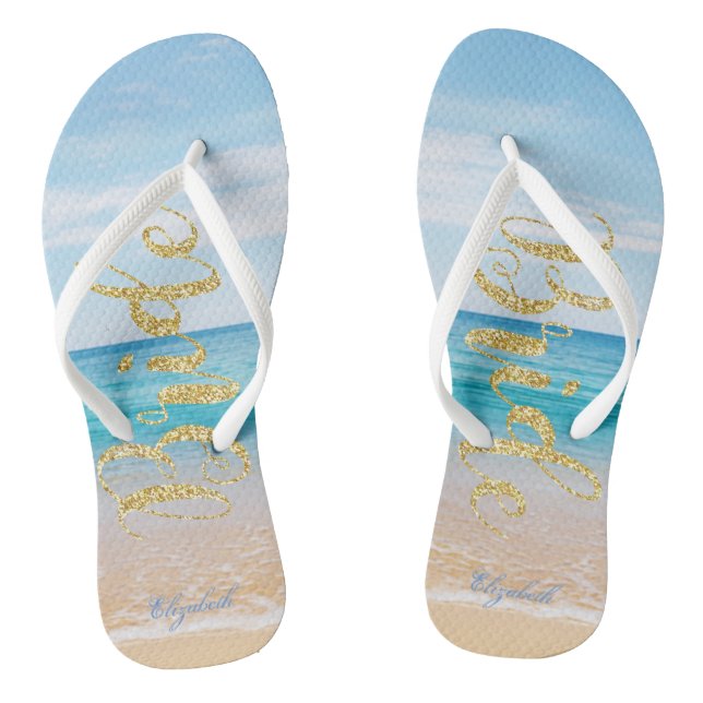 Adorable Beach Gold Glitzer Bridge - Personalisier Flip Flops (Fußbett)