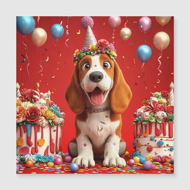 Adorable Beagle Hund feiert Geburtstag Magneteinladung (Vorderseite)