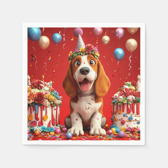 Adorable Beagle Hund feiert Geburtstag Serviette (Vorderseite)