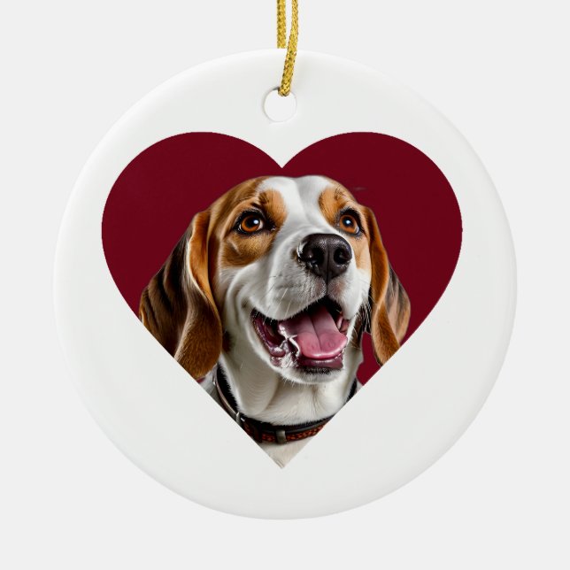 Adorable Beagle in Heart Shape Design Keramik Ornament (Vorne)