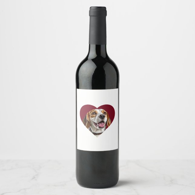 Adorable Beagle in Heart Shape Design Weinetikett (Vorderseite)