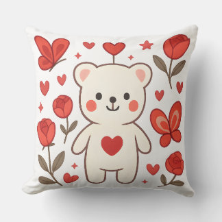 Adorable Bear with Heart Throw Pillow Kissen