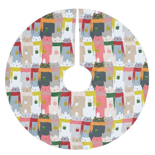 Adorable Bears Brushed Polyester Tree Skirt Weihnachtsbaumdecke (Vorderseite)