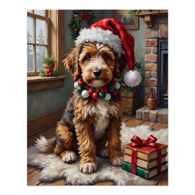 Adorable Bernedoodle Dog Cozy Knitted Santa Hat Poster (Vorderseite)