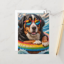Adorable Berner Hund genießt Floattrip Postkarte