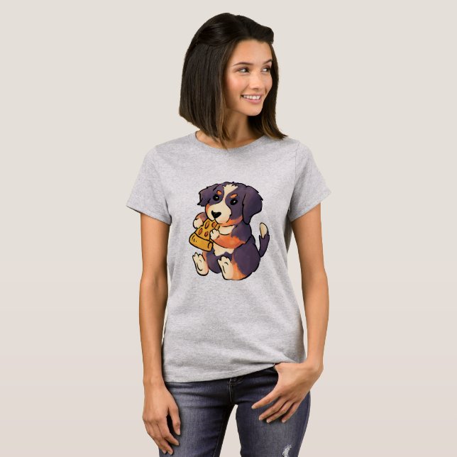 Adorable Berner Hund mit Pizza T-Shirt (Vorne ganz)