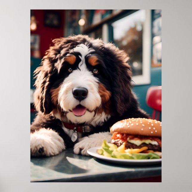 Adorable Bernerdoodle am Diner Poster (Vorne)