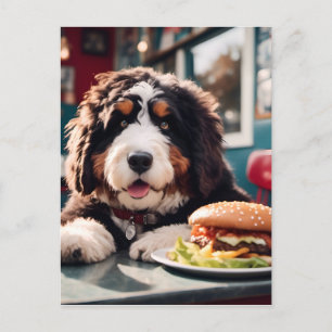 Adorable Bernerdoodle am Diner Postkarte