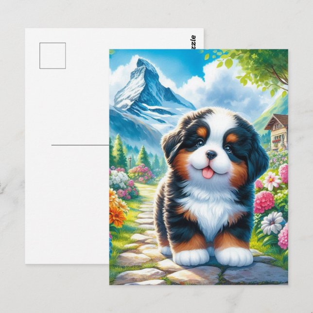 Adorable Bernese Mountain Dog Welpe Postkarte (Vorne/Hinten)