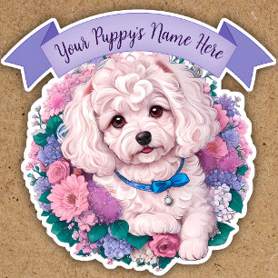 Adorable Bichon Frisé, verschiedene Blume nach Maß Aufkleber