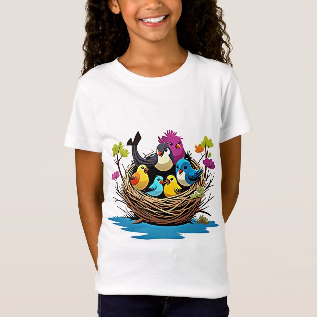 Adorable-Bird-Familie in Nest T-Shirt (Vorderseite)