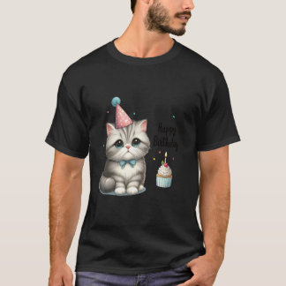 Adorable Birthday Celebration Cat  Kitty Party Hat T-Shirt